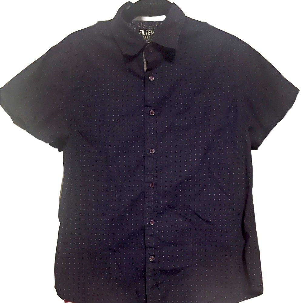 dark button down shirt